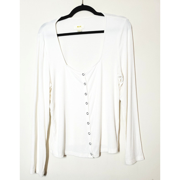 Anthropologie Maeve Womens XL Cardigan Top Stretch Square Neck White Long Sleeve - Picture 2 of 11